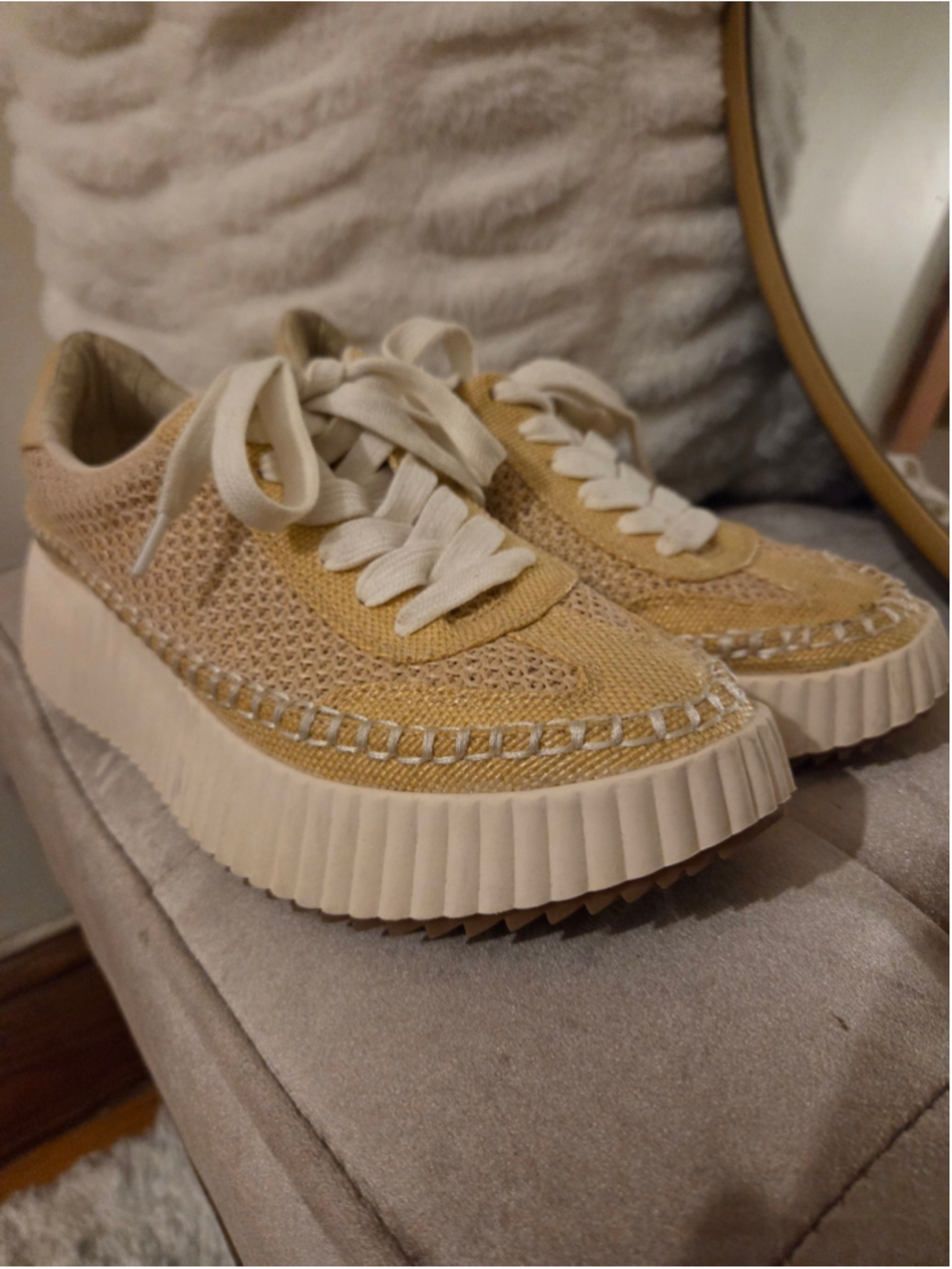 Women's Dolce Vita Denae Platform Sneakers Beige White Size 8